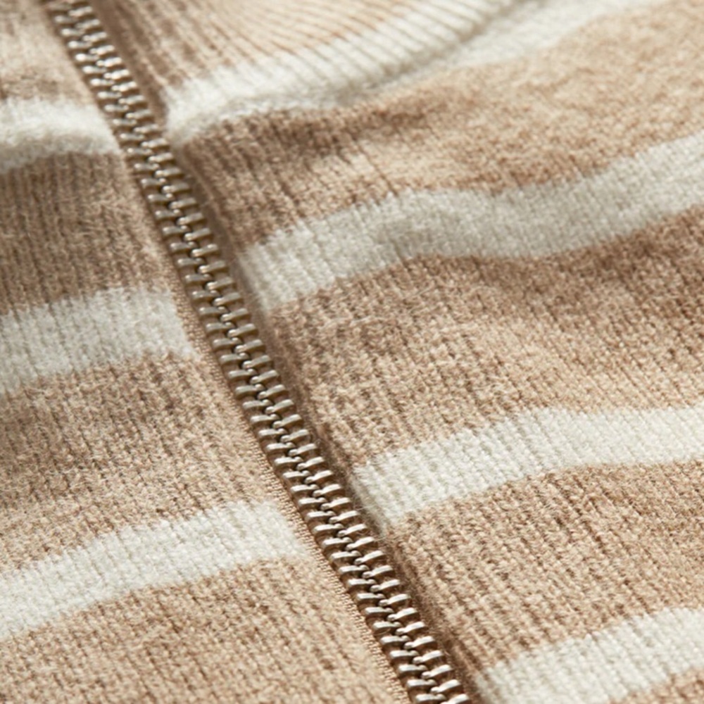 Veronica Beard NEW Cashmere Uptown striped hoodie Dickey Sand/Ivory OS 00-14 - Picture 2 of 9